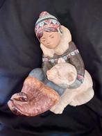 Lladro Gres Eskimo met jonge ijsbeer, Verzamelen, Ophalen of Verzenden, Zo goed als nieuw