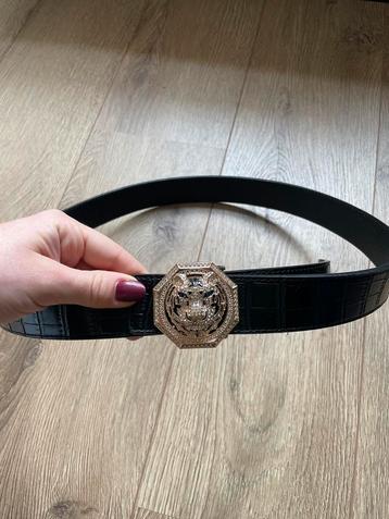 dames zwarte nep leren slangenprint riem studs leeuw buckle beschikbaar voor biedingen