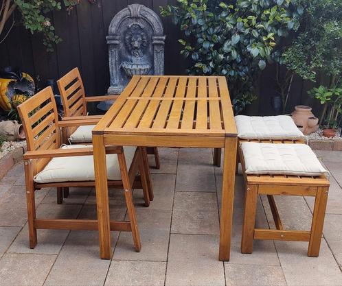 tuinset hardhout, Tuin en Terras, Tuinsets en Loungesets, Gebruikt, Tuinset, Hardhout, 4 zitplaatsen, Bank, Eettafel, Stoel, Ophalen