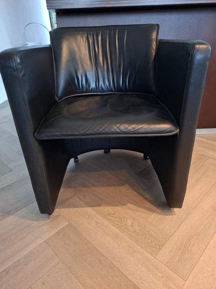 4 x Leolux Fauteuils / eetkamerstoelen, Huis en Inrichting, Stoelen, Gebruikt, Vier, Leer, Zwart, Ophalen