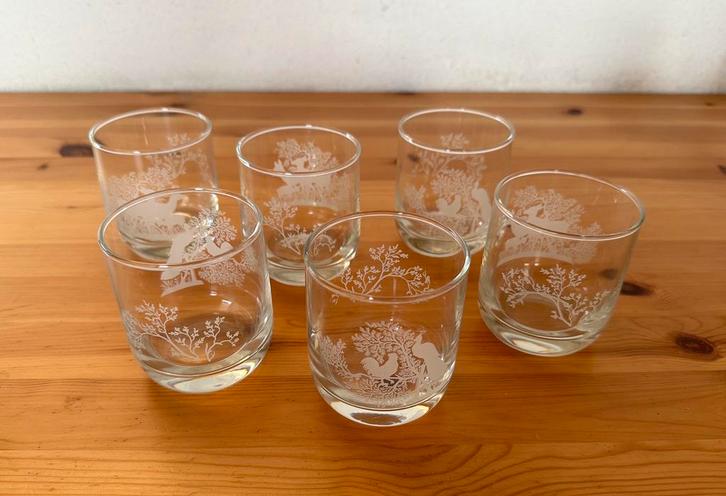 Set van 6 drinkglazen met geëtste motieven, Huis en Inrichting, Keuken | Servies, Zo goed als nieuw, Glas of Glazen, Overige stijlen
