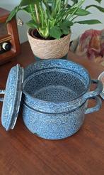 Blauw emaille  gewolkte rijstpan, Antiek en Kunst, Antiek | Emaille, Ophalen of Verzenden