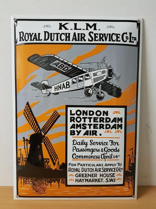 KLM royal Dutch air service vliegtuig emaille reclamebord, Verzamelen, Merken en Reclamevoorwerpen, Nieuw, Reclamebord, Ophalen of Verzenden