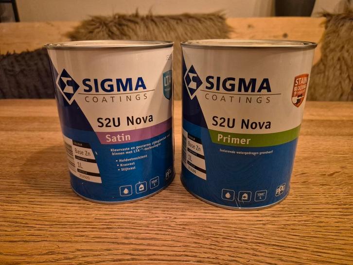Sigma S2U NOVA PRIMER EN S2U NOVA SATIN RAL 7021, Doe-het-zelf en Verbouw, Verf, Beits en Lak, Nieuw, Lak, Wit, Ophalen of Verzenden
