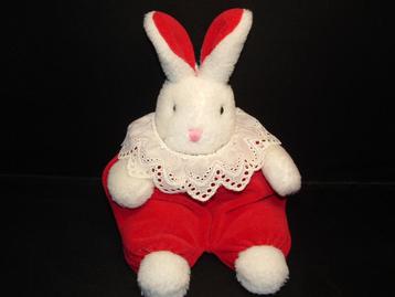 HENNES & MAURITZ BABY KONIJN PLUCHE WIT MET ROOD VELOURS LIJ beschikbaar voor biedingen