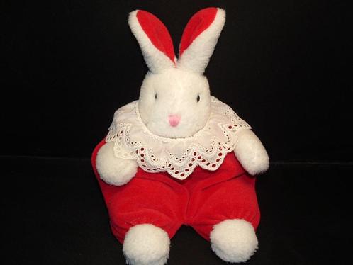 HENNES & MAURITZ BABY KONIJN PLUCHE WIT MET ROOD VELOURS LIJ, Kinderen en Baby's, Speelgoed | Knuffels en Pluche, Nieuw, Konijn