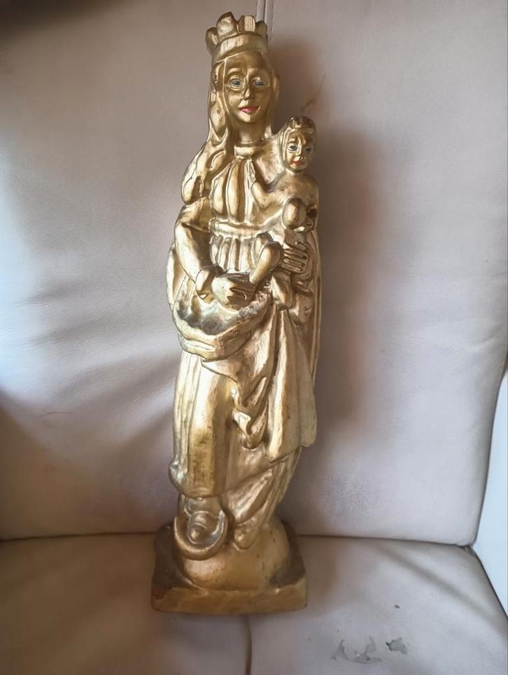 Antiek Maria beeld, geverfd hout, Antiek en Kunst, Antiek | Religie, Ophalen of Verzenden