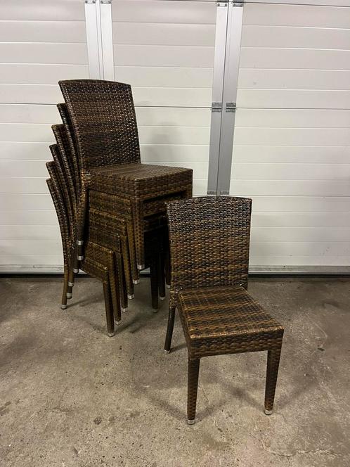 120 stuks rotanlook horeca terrasstoelen stapelbaar, Tuin en Terras, Tuinstoelen, Gebruikt, Stapelbaar, Ophalen