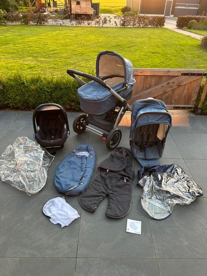 Maxi cosi mura plus 4 van spijkerstof met hartjes !, Kinderen en Baby's, Kinderwagens en Combinaties, Gebruikt, Kinderwagen, Maxi-Cosi