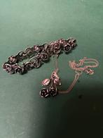 Zilveren vintage bloem armband met ketting en hanger, Antiek en Kunst, Ophalen of Verzenden, Zilver