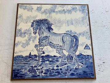 Tegeltableau Delfts blauw voorstelling paard puntgaaf beschikbaar voor biedingen