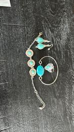 Retro vintage sieradenset look turquoise carbon steen, Ophalen of Verzenden, Zo goed als nieuw, Overige materialen
