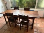 Antieke houten tafel 207 * 77 cm met 6 stoelen, Huis en Inrichting, Tafels | Eettafels, Ophalen, Gebruikt, 200 cm of meer, 50 tot 100 cm