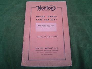 Norton models 77 ,88 ,99 1957 motorcycle parts list beschikbaar voor biedingen