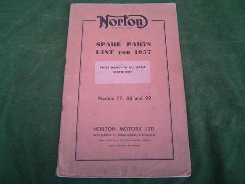 Norton models 77 ,88 ,99 1957 motorcycle parts list, Motoren, Handleidingen en Instructieboekjes, Overige merken, Ophalen of Verzenden