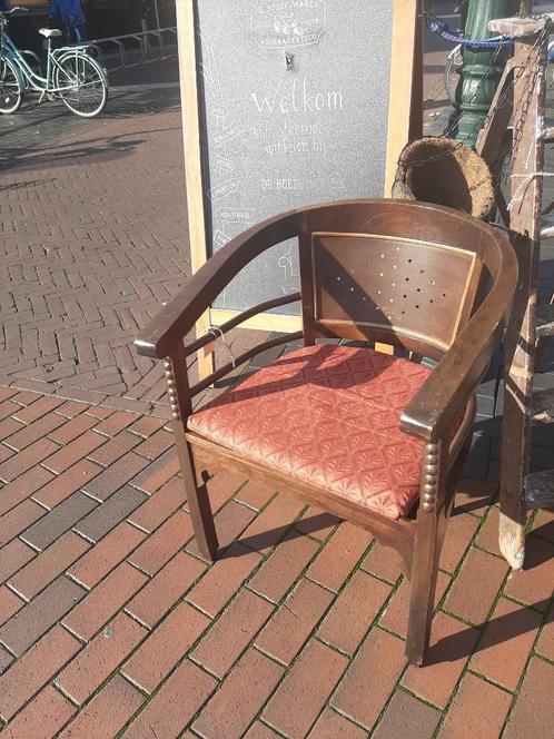 SALE Halfronde houten fauteuil met rieten zitting en kussen, Huis en Inrichting, Fauteuils, Zo goed als nieuw, Hout, Riet of Rotan