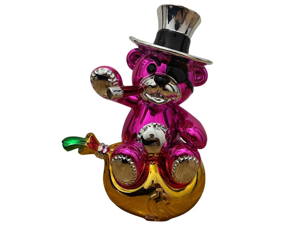 Roze Beer met Hoed en Geldzak - Decoratief Beeld, Ophalen of Verzenden