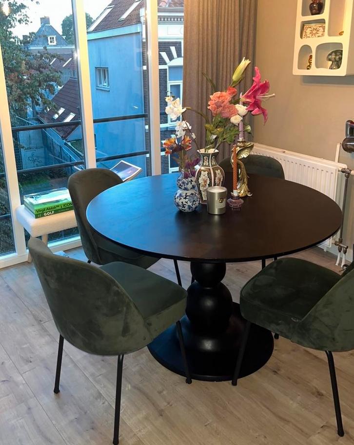 Woood eetkamerstoelen, Huis en Inrichting, Stoelen, Gebruikt, Vier, Stof, Overige kleuren, Ophalen