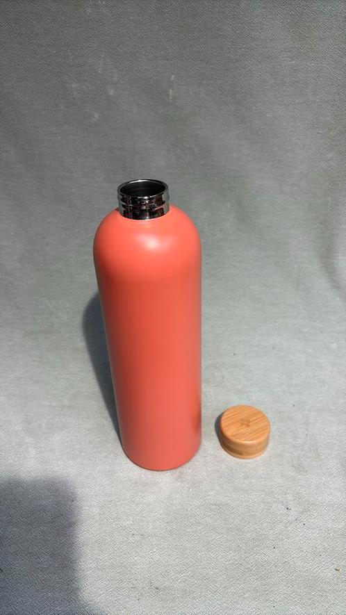 RVS Drinkfles ·1L- met Bamboe dop.  Robuust & dubbelwandig, Sport en Fitness, Bidons, Nieuw, Ophalen of Verzenden