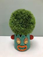 Groene bloempot met gezicht., Rond, Ophalen of Verzenden, Zo goed als nieuw, Minder dan 25 cm