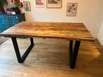Houten eettafel met stalen onderstel, Ophalen, 200 cm of meer, 50 tot 100 cm, Zo goed als nieuw