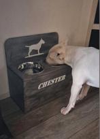 Trendy houten voer drinkbakstandaard met achterwand div mate, Dieren en Toebehoren, Info@rwhoutidee.nl, Nieuw, Ophalen of Verzenden