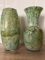 Glazen Vazen Set - Groen Gemarmerd, Ophalen of Verzenden, Minder dan 50 cm, Groen, Glas