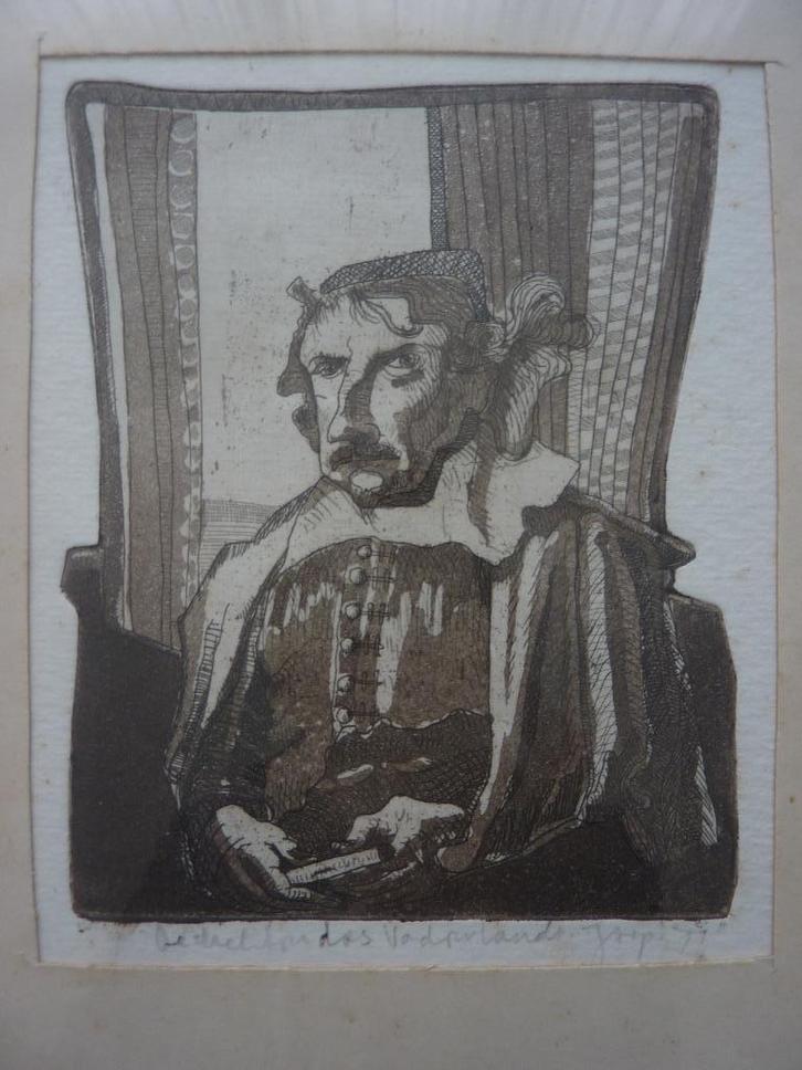 Ets Jacob Cats Dichter Vaderland Den Haag Joop van Eck 1971, Antiek en Kunst, Kunst | Etsen en Gravures, Verzenden