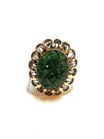14k rosegouden ring met een gesneden jade, -, -, Ophalen of Verzenden, Zo goed als nieuw