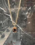 14k Gouden Vossenstaart Ketting met Kaart Hanger, Ophalen of Verzenden, Zo goed als nieuw, Goud