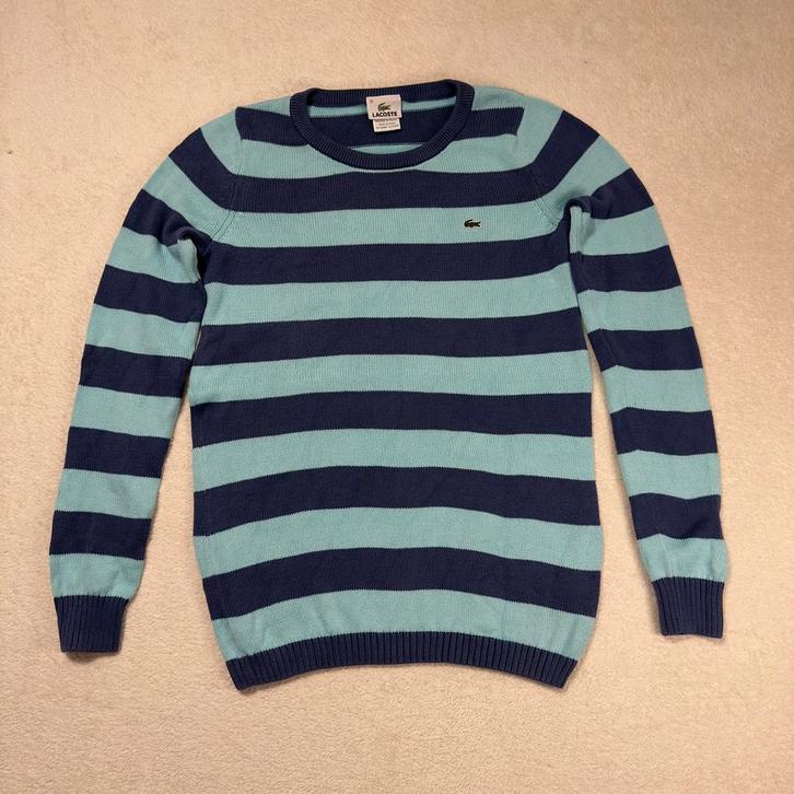 Lacoste Gestreept Katoenen Vest Mintblauw Navy Maat 38 (S/M), Kleding | Heren, Truien en Vesten, Zo goed als nieuw, Maat 46 (S) of kleiner