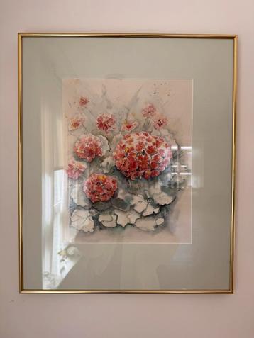 Aquarel Hortensia - Ingelijst beschikbaar voor biedingen