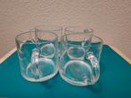 Vier vintage theeglazen van Douwe Egberts, met logo op bodem, Huis en Inrichting, Gebruikt, Verzenden, Glas, Overige stijlen