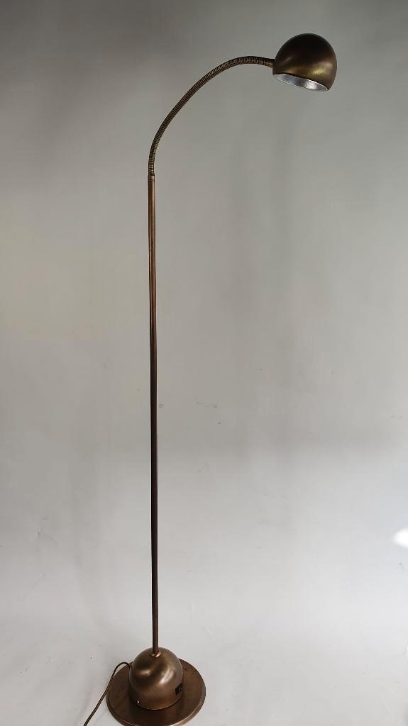 Bronzen vloerlamp met buigbare halogeen spot. 130 cm. S35, Huis en Inrichting, Lampen | Vloerlampen, Gebruikt, Ophalen of Verzenden