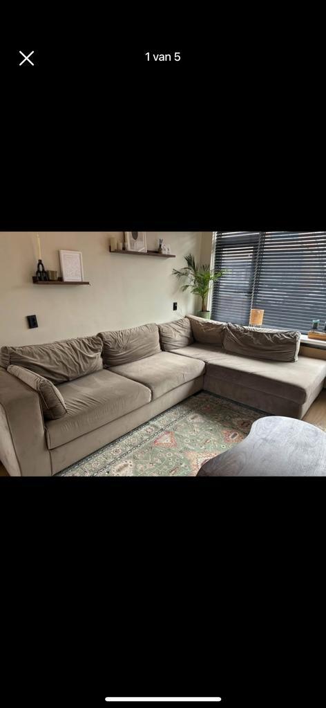 Hoebank beige/grijs, Huis en Inrichting, Banken | Bankstellen, Zo goed als nieuw, Minder dan 150 cm, 75 tot 100 cm, Ophalen