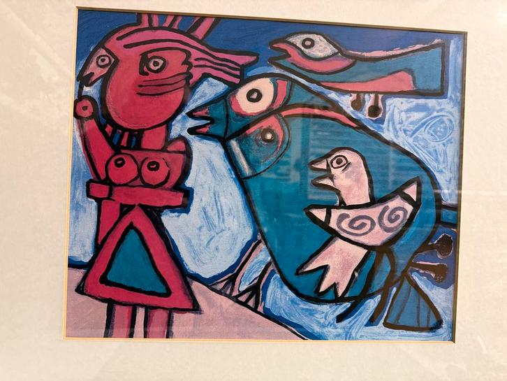 Kleurrijke litho Corneille 56,5 x 45,5., Antiek en Kunst, Kunst | Tekeningen en Foto's, Ophalen of Verzenden