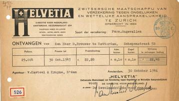 Declaratie van: Helvetia Zurich met 10c Fiscaalstempel 1946 beschikbaar voor biedingen