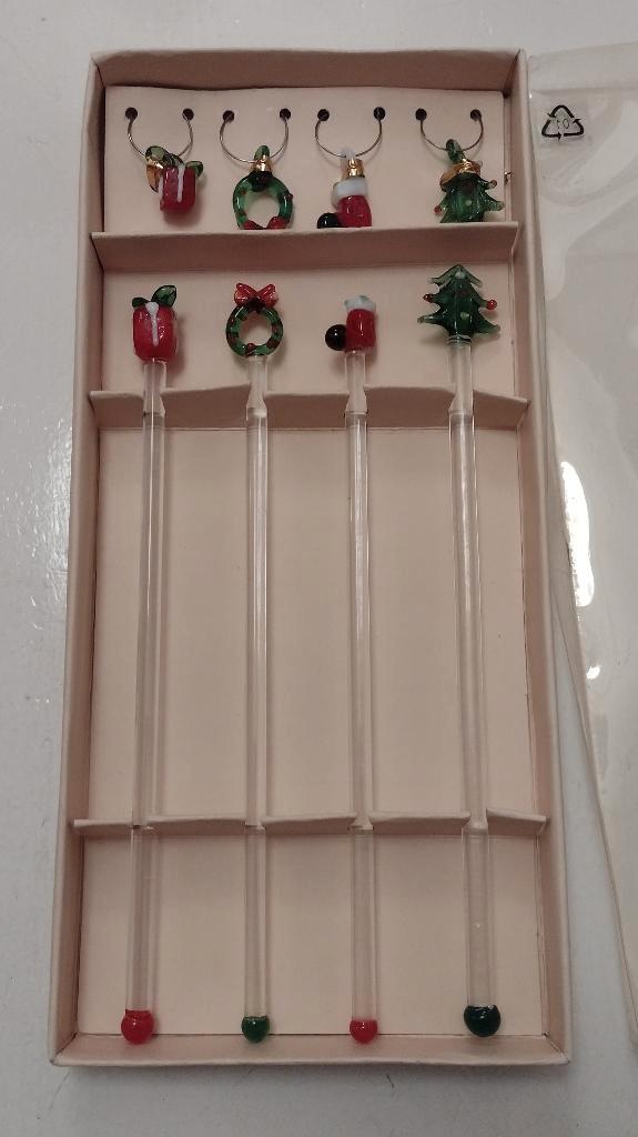 Glazen Roerstaafjes Setje 4 Stuks Cocktail Strirrers, Diversen, Kerst, Nieuw, Ophalen of Verzenden
