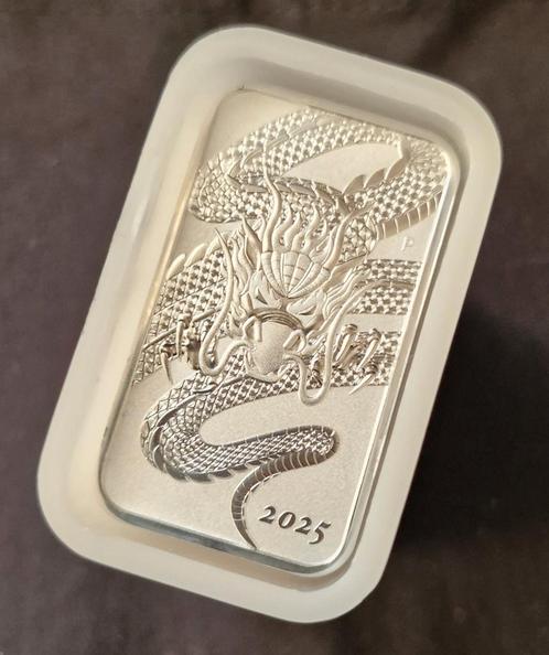 20x 1 oz Australian Dragon Zilver Baren 2025 (tube), Postzegels en Munten, Edelmetalen en Baren, Zilver, Ophalen of Verzenden