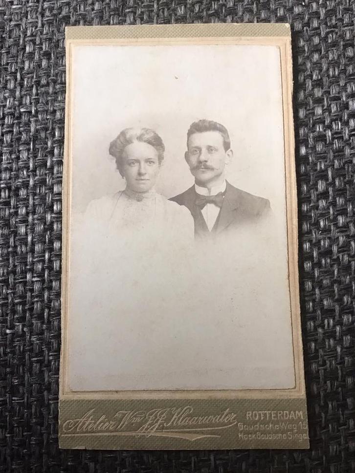 CDV, Stel, W. en J.J. Klaarwater, Rotterdam, Carte de Visite, Verzamelen, Foto's en Prenten, Gebruikt, Foto, Voor 1940, Ophalen of Verzenden