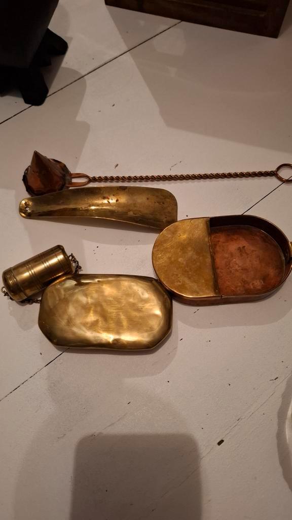 Koperen Spulletjes: Schoenlepel, Centenbak, Tonteldoosje, Antiek en Kunst, Antiek | Koper en Brons, Ophalen