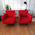 2 Retro Rode Stoffen draai Fauteuils, Huis en Inrichting, Fauteuils, Ophalen, Gebruikt, 75 tot 100 cm, Metaal