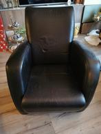 Retro zwarte fauteuil skai leer, Ophalen, Gebruikt, 50 tot 75 cm, Leer