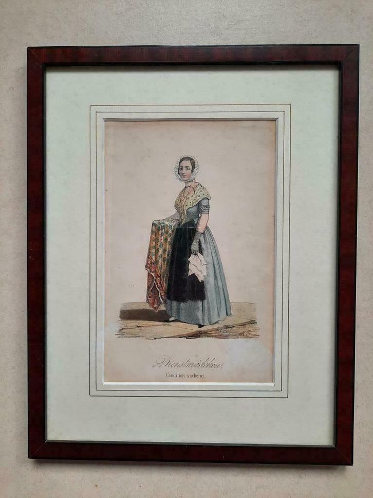 Ets:  Dienstmädchen van Heinrich Jessen (rond 1850), Antiek en Kunst, Kunst | Etsen en Gravures, Ophalen of Verzenden
