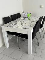 Eettafel met 6 stoelen hoogglans wit, Huis en Inrichting, Ophalen, Zo goed als nieuw, 4 tot 6 stoelen