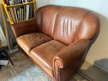 Cognac Leren Loveseat Bankje 2 Personen beschikbaar voor biedingen