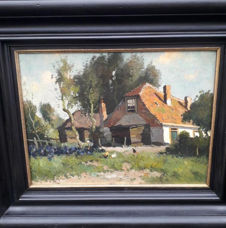 H.Endlich, zomers boerderijgezicht, Antiek en Kunst, Kunst | Schilderijen | Klassiek, Ophalen of Verzenden