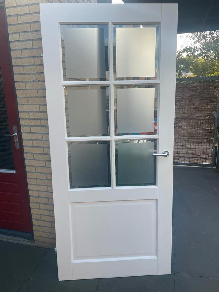 Witte binnendeur met glas 93x211, Doe-het-zelf en Verbouw, Deuren en Horren, Gebruikt, Buitendeur, 200 tot 215 cm, 80 tot 100 cm