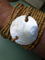 Armband Houten Kraaltjes en Parelmoer Schijf, Sieraden, Tassen en Uiterlijk, Armbanden, Verzenden, Zo goed als nieuw, Hout, Met edelsteen
