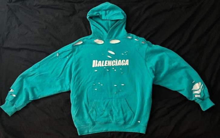 Balenciaga Caps Destroyed Hoodie, Kleding | Heren, Truien en Vesten, Gedragen, Overige maten, Blauw, Verzenden